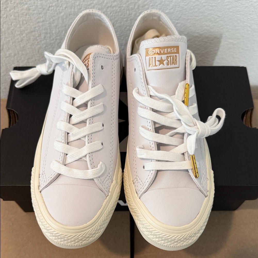 Converse All Star White/Egret leather with Gold Accents